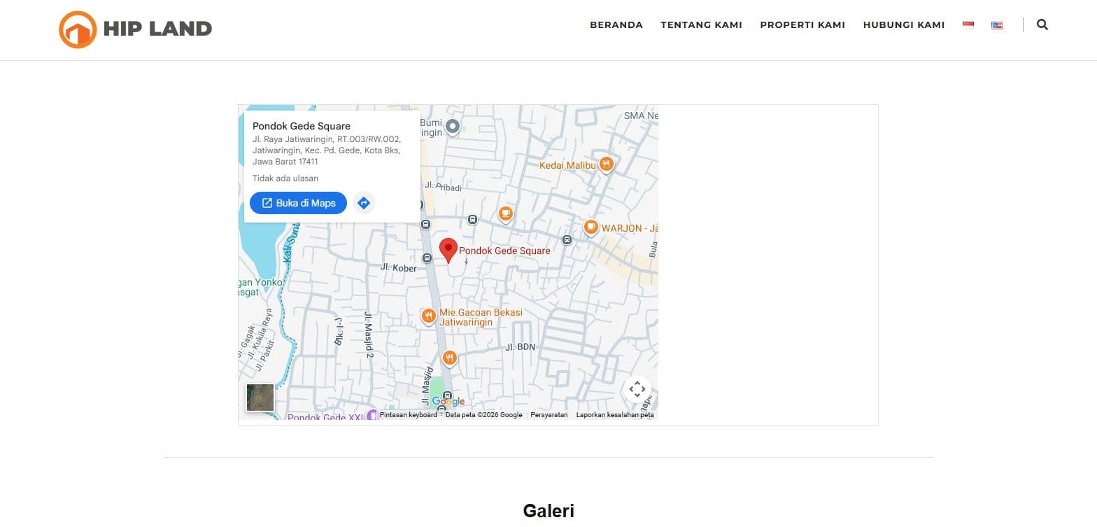 HIP Land — Lokasi properti di Google Maps
