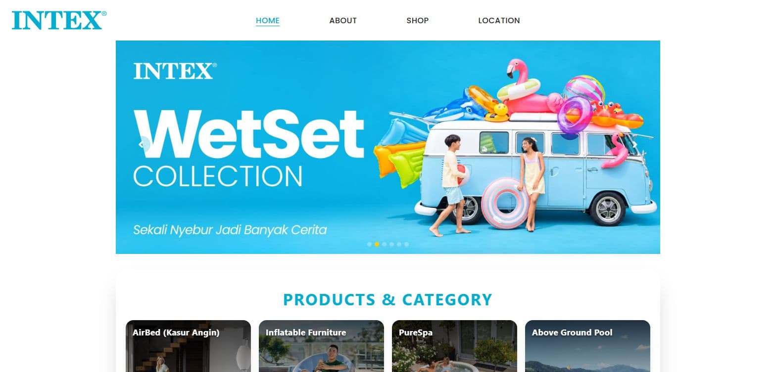 Intex Indonesia — Beranda dengan slider promo