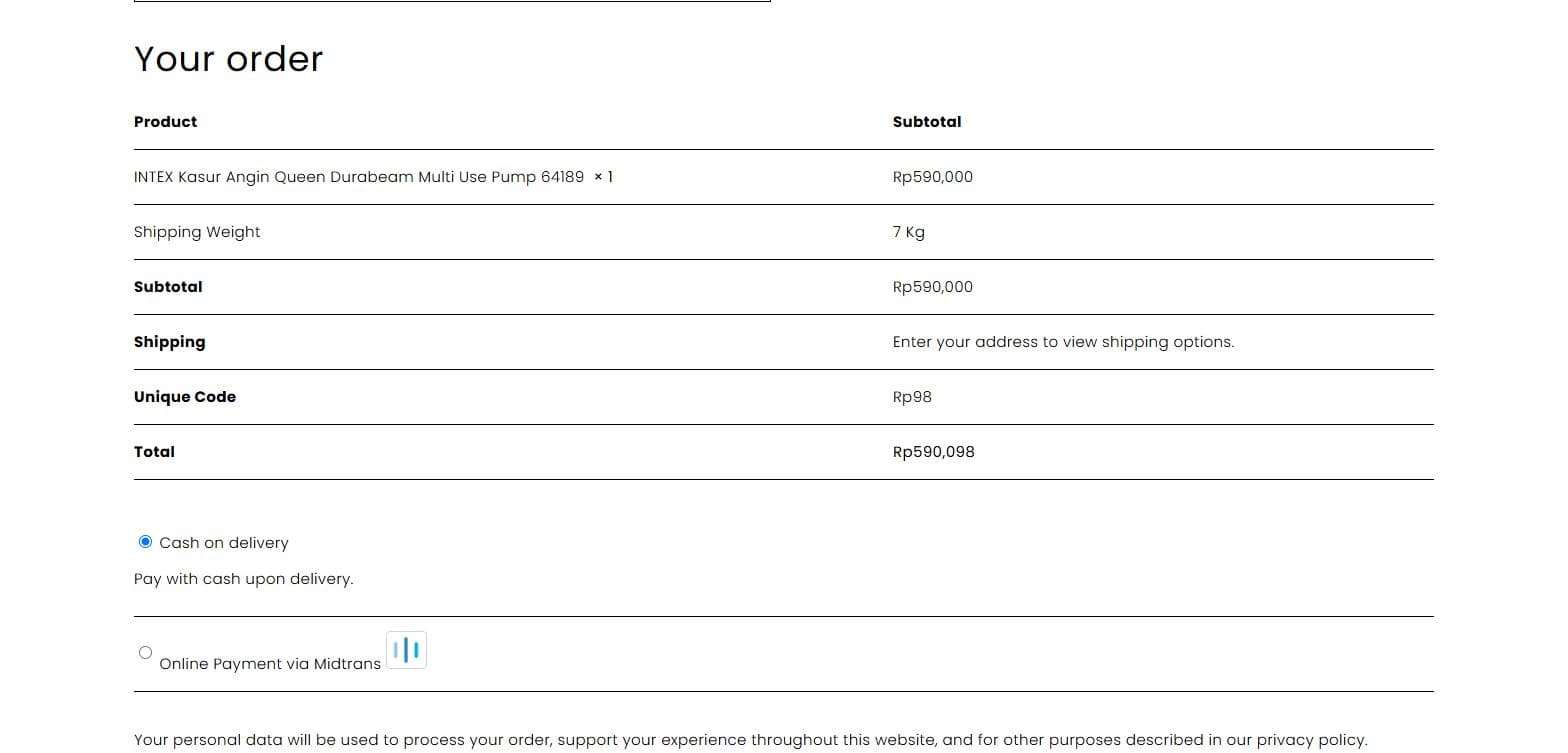 Intex Indonesia — Checkout dengan pembayaran Midtrans